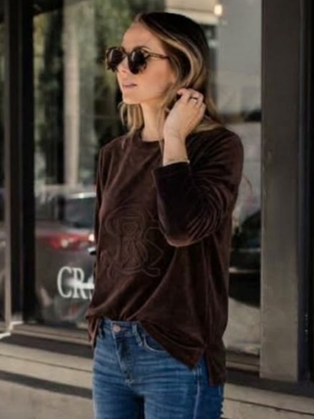 SONIA RYKIEL $350 • 19” PTP / medium • vintage Y2K monogram velour sweatshirt